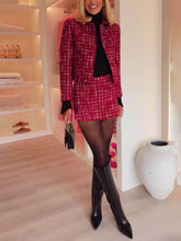 Elegant Tweed Plaid Long-sleeved Casual Pocket Jacket